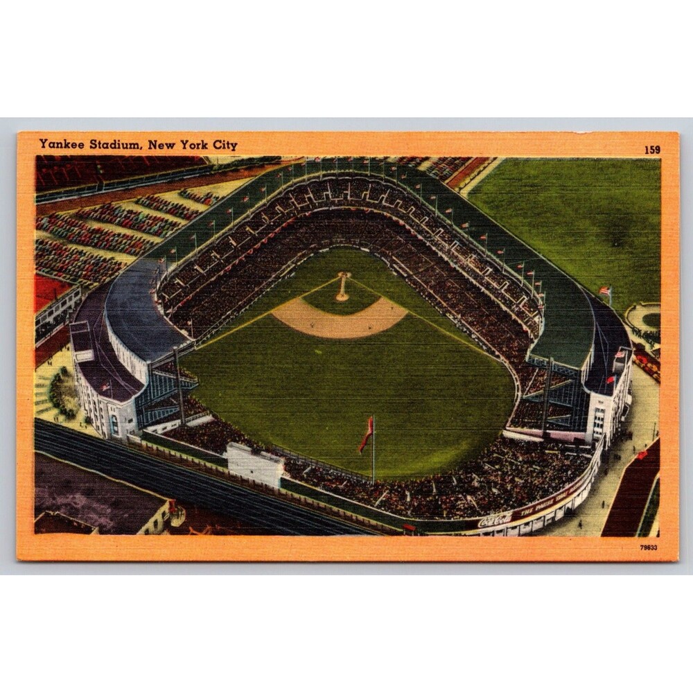 Postcard New York City NY Yankee Stadium Linen c1940s Vintage